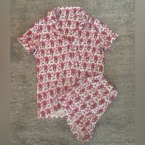 short roller rabbit pjs red/pink monkeys